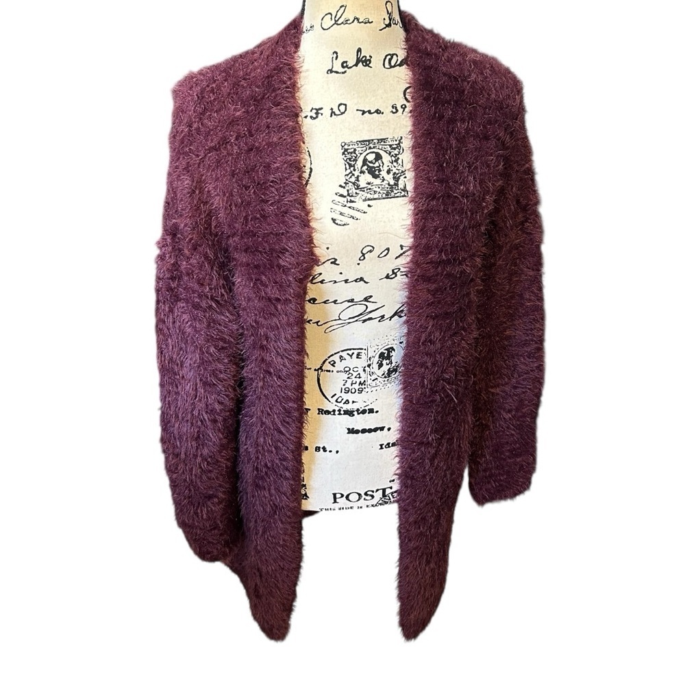 Chelsea28 Soft Eyelash Open Front Cardigan Plum Color Sz Small